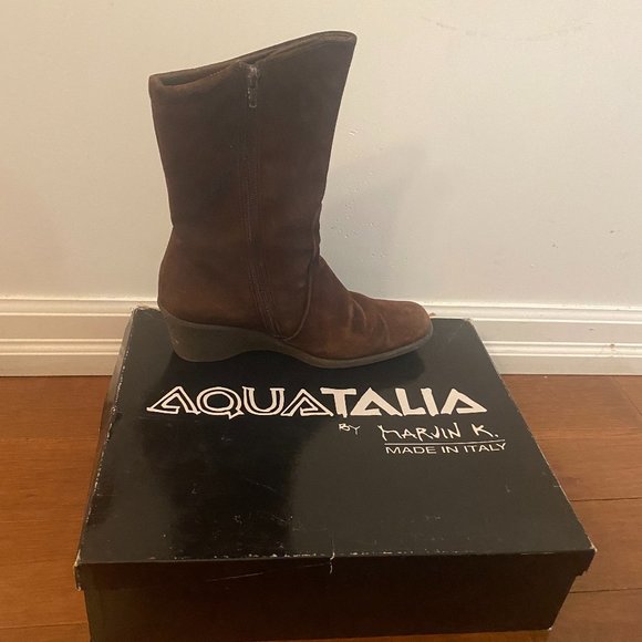 Aquatalia Brown Suede Ankle Boots with Wedge Heel - Picture 1 of 5